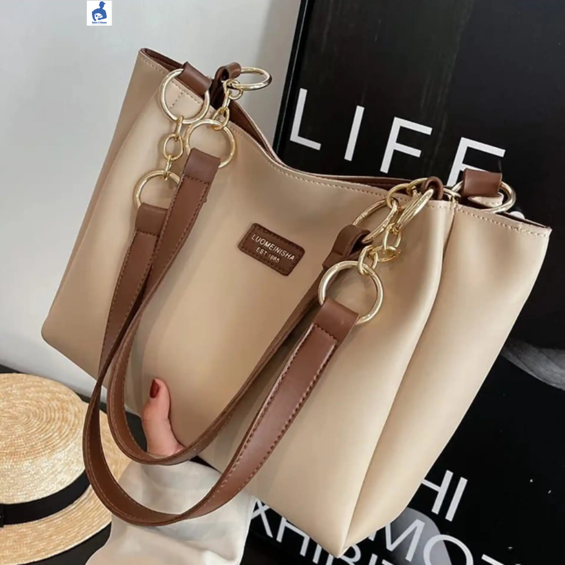 Original PU Leather Signature Tote Bag (Off White)